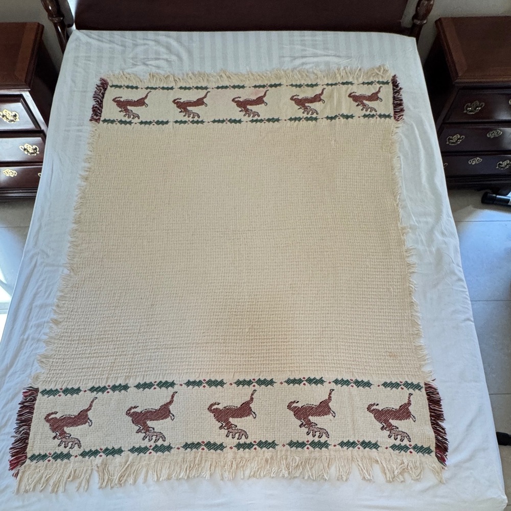 Manual Woodworkers Weavers Leaping Deer Christmas Woven Throw Blanket Cotton USA